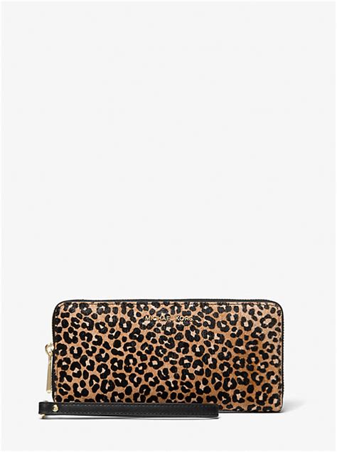 leopard print calf hair continental wallet